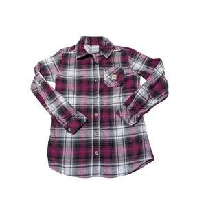 Carhartt Youth Girls Flannel Shirt Button Up Purple Pink Plaid Size XL 14